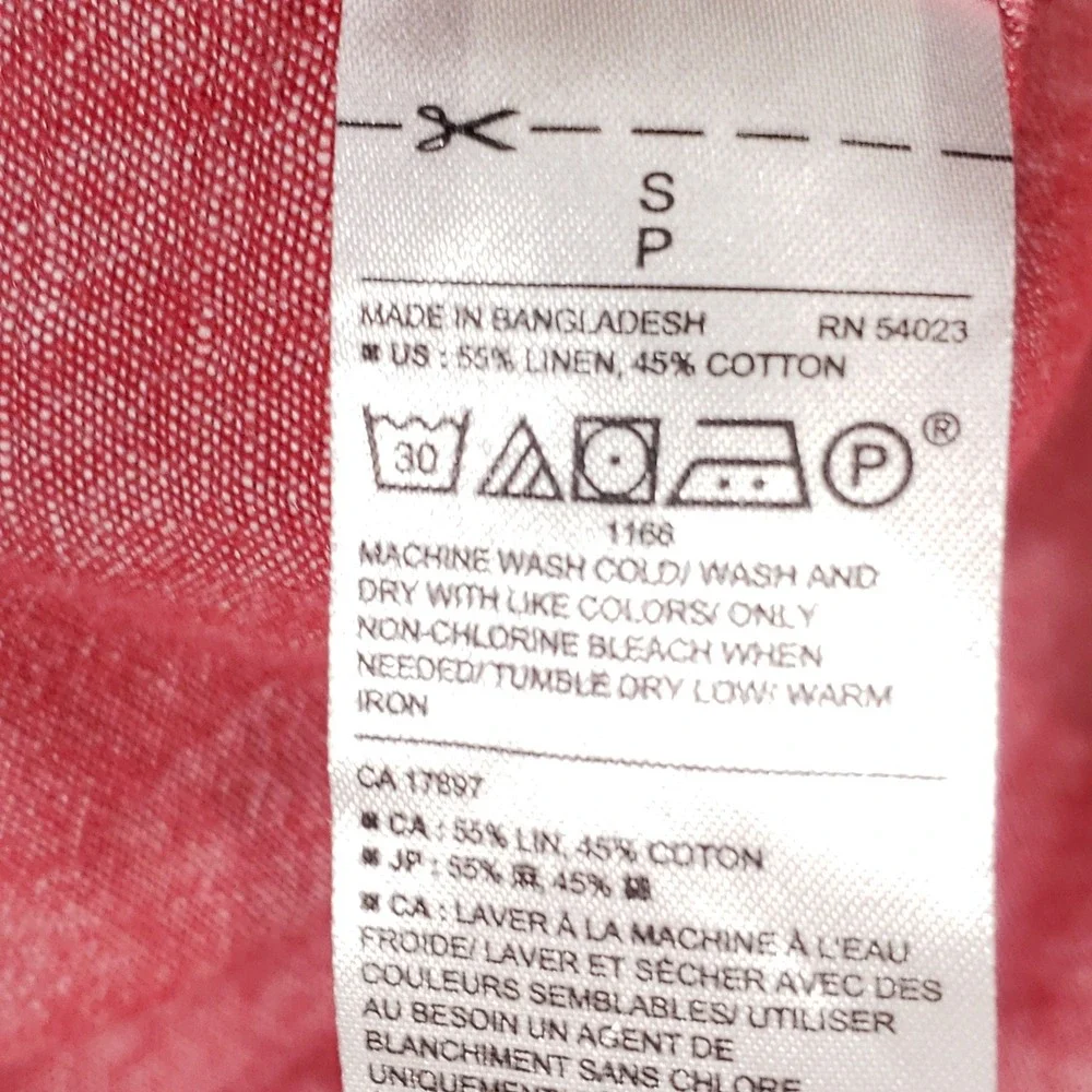 Banana Republic Linen Button Up Shirt Mens Small Red Short Sleeve Standard Fit